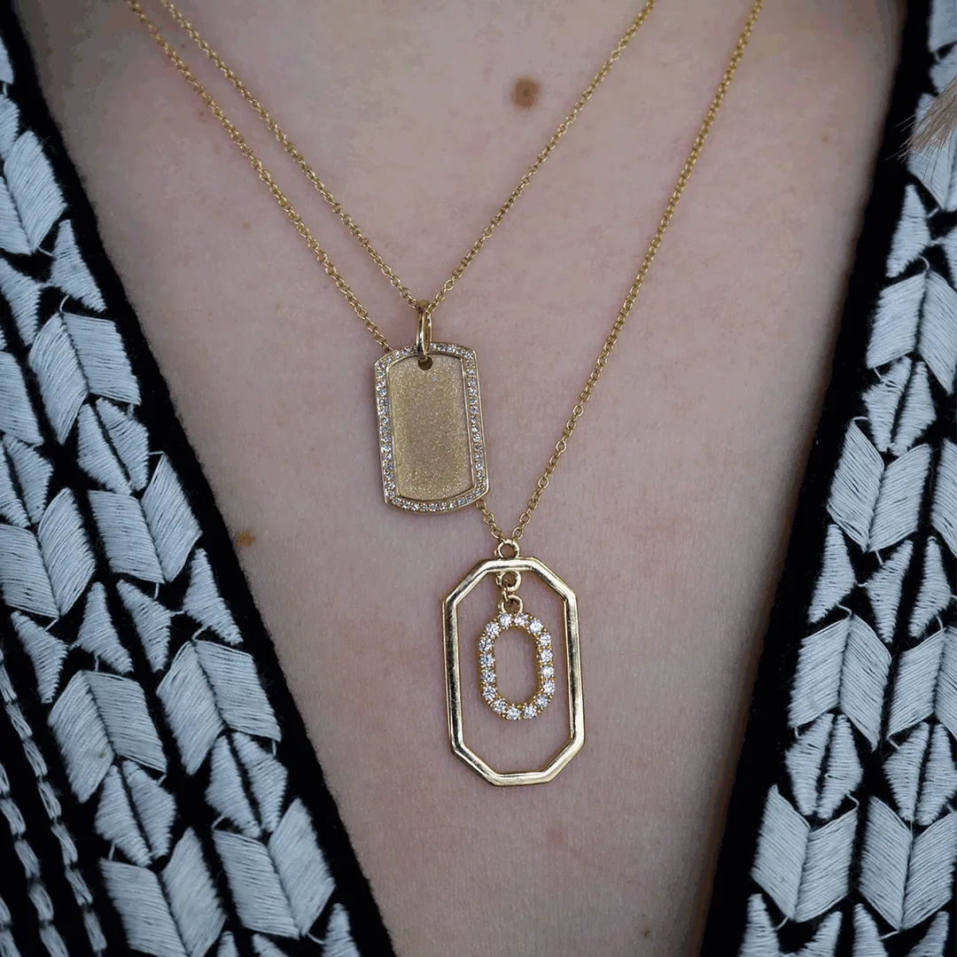 0.14ctw Diamond Dog Tag Pendant, 14K Yellow Gold