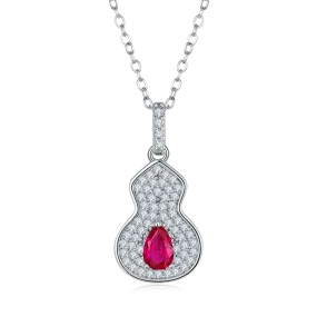 0.5 Carat Pear-Shaped Lab-Created Ruby Pendant Necklace in S925 Silver-Plated Platinum