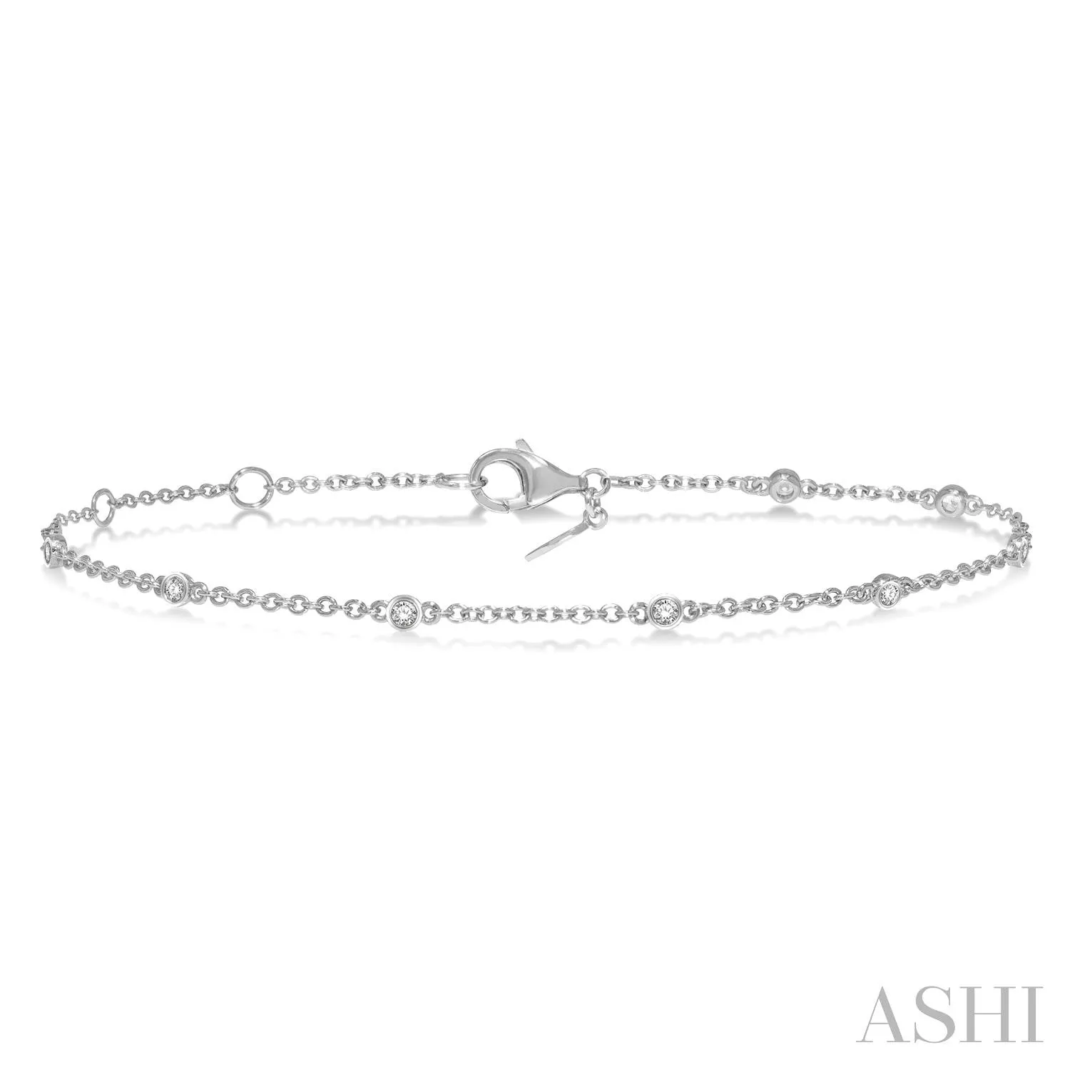 10K White Gold Diamond Station Bracelet, 0.15 Carat TW