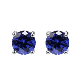 10k White Gold Plated 1/2 Carat Round Created Blue Sapphire Stud Earrings