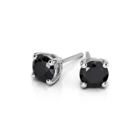 10k White Gold Plated 2 Carat Round Created Black Sapphire Stud Earrings
