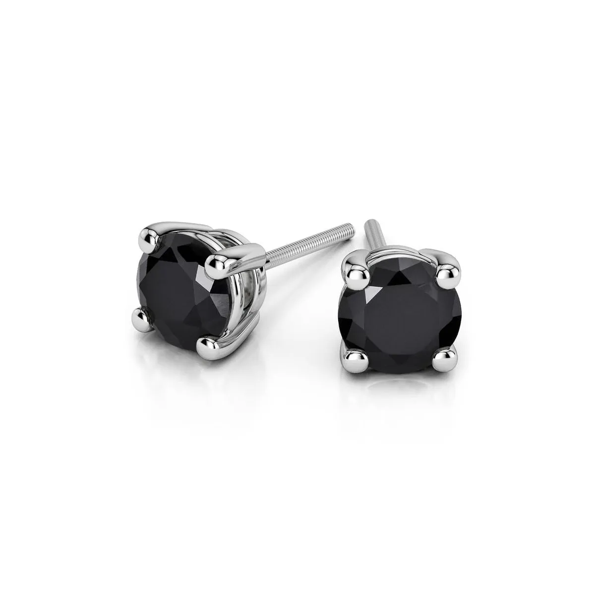 10k White Gold Plated 2 Carat Round Created Black Sapphire Stud Earrings