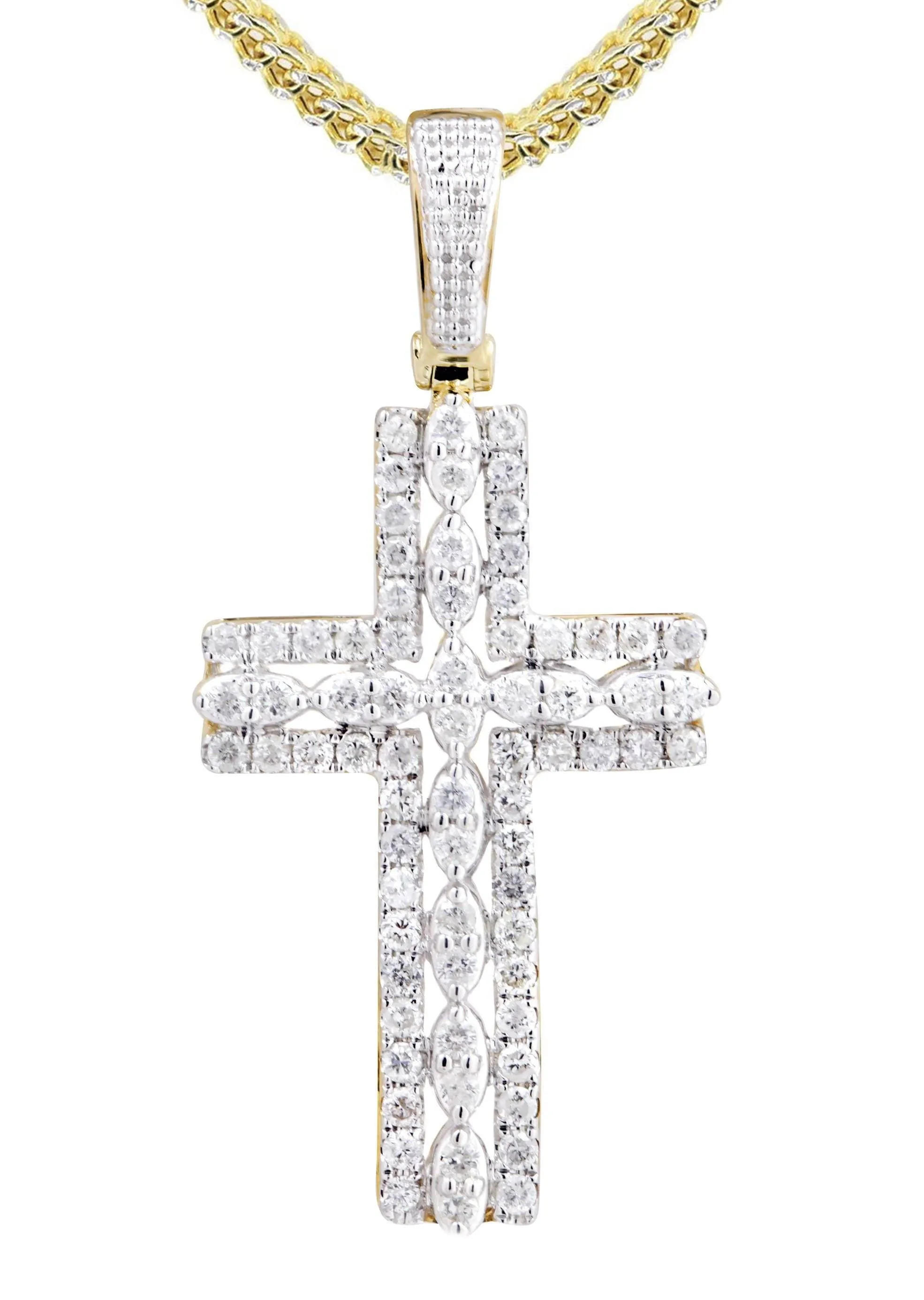 10K Yellow Gold Cross Diamond Necklace  | 1.26 Carats
