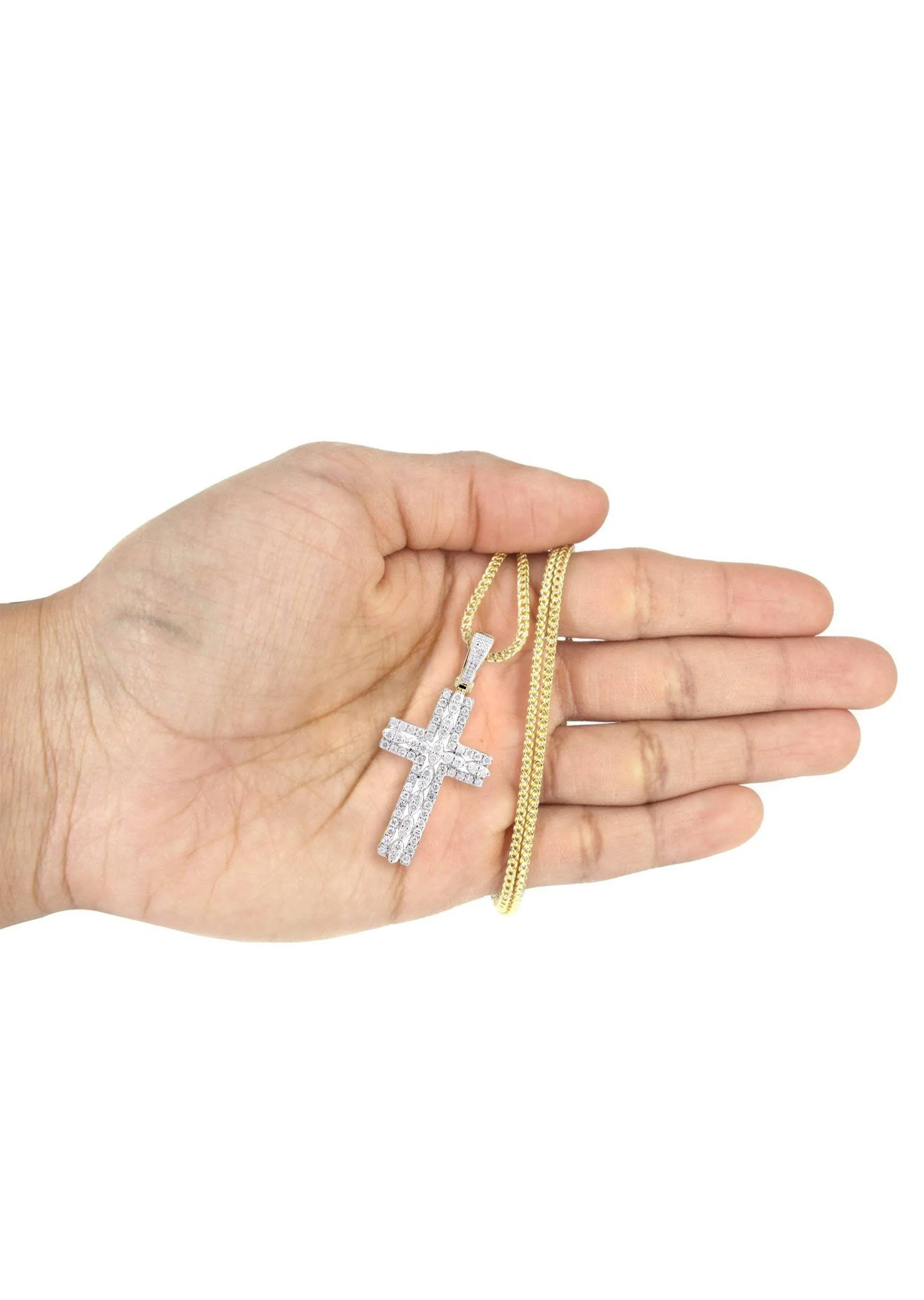 10K Yellow Gold Cross Diamond Necklace  | 1.26 Carats