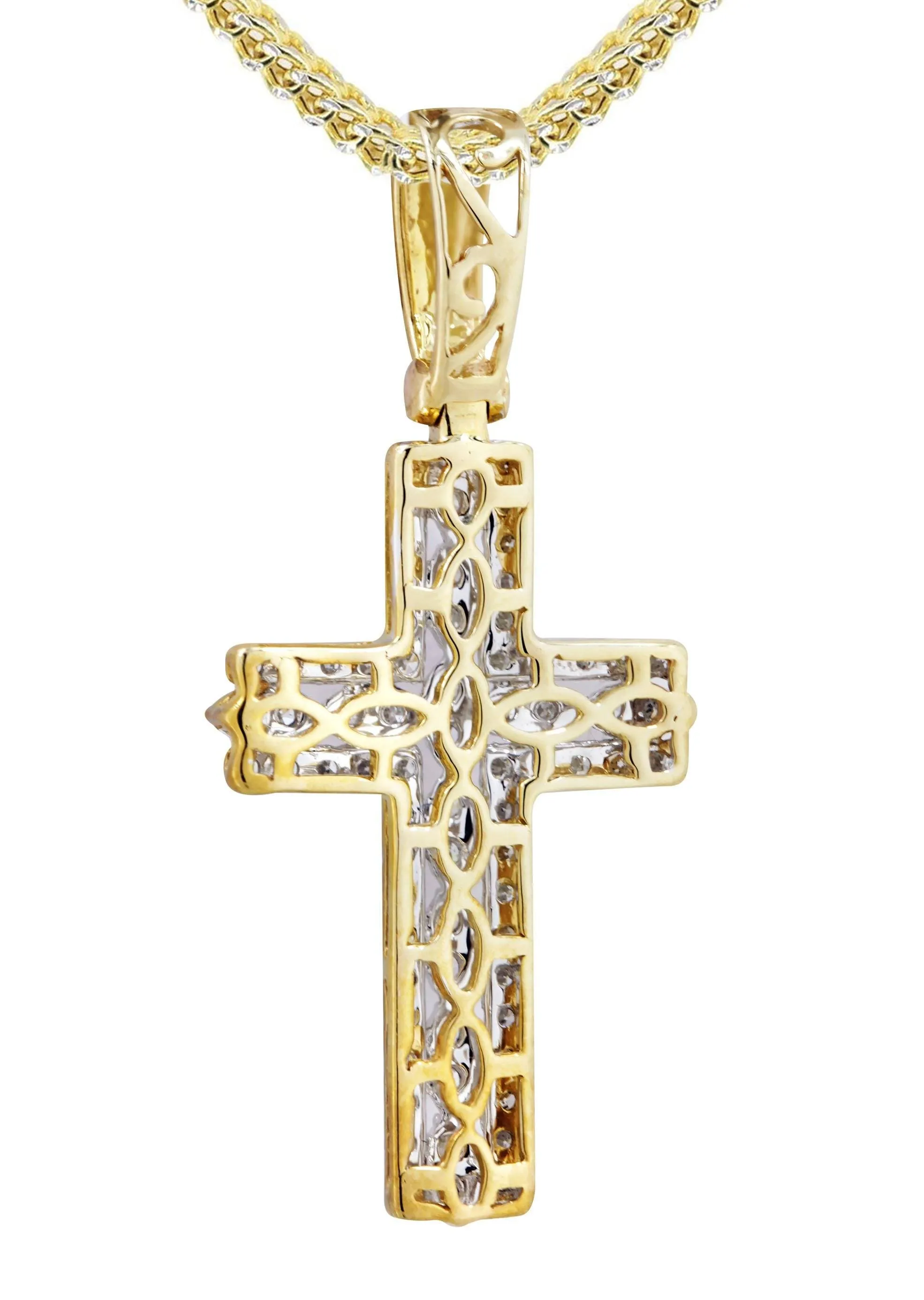 10K Yellow Gold Cross Diamond Necklace  | 1.26 Carats