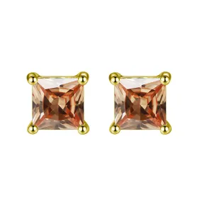 10k Yellow Gold Plated 3 Carat Princess Cut Created Champagne Sapphire Stud Earrings
