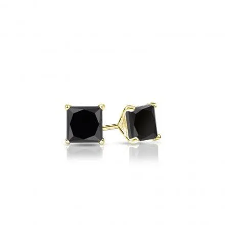 10k Yellow Gold Plated 3 Carat Square Created Black Sapphire Stud Earrings