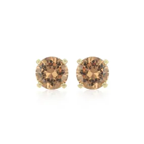 10k Yellow Gold Plated 4 Carat Round Created Champagne Sapphire Stud Earrings