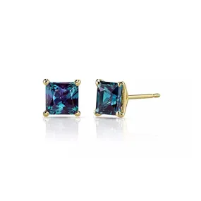 10k Yellow Gold Plated 4 Ct Princess Cut Created Alexandrite Sapphire Stud Earrings