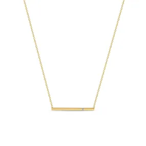 14k Flush Set Diamond Thin Bar Necklace