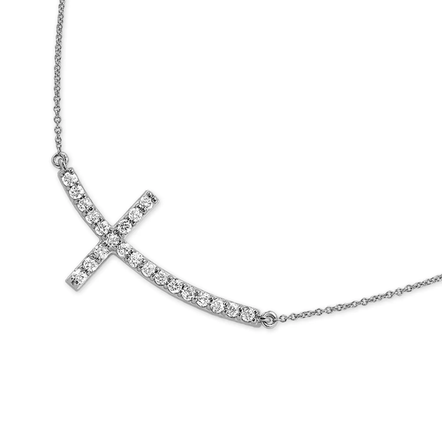 14k Gold 0.15Ct Curved Diamond Cross Necklace, available in White and Yellow Gold
