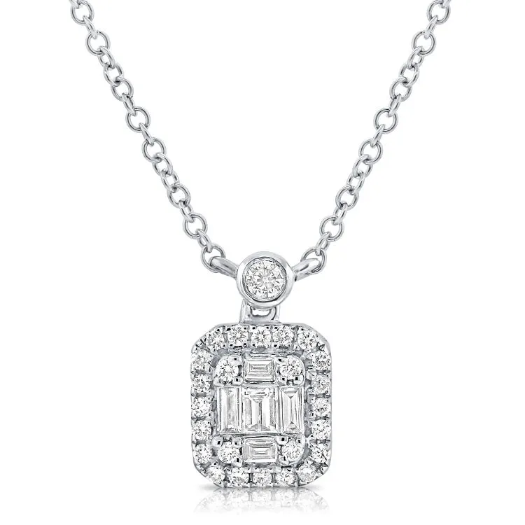 14k Gold Baguette 0.11 ct, Round 0.12 Ct Diamond Necklace, available in White, Rose and Yellow Gold