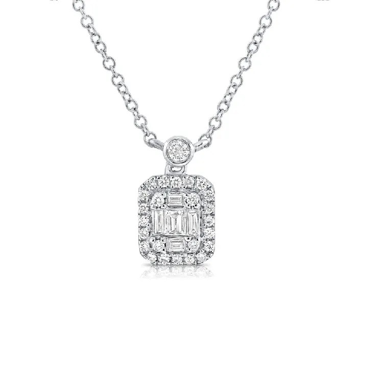 14k Gold Baguette 0.11 ct, Round 0.12 Ct Diamond Necklace, available in White, Rose and Yellow Gold