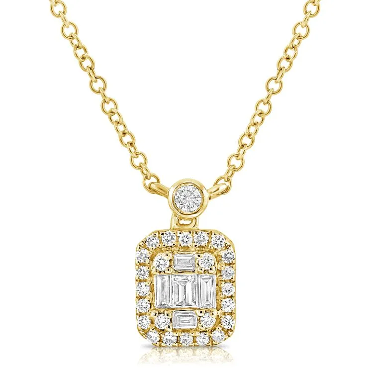 14k Gold Baguette 0.11 ct, Round 0.12 Ct Diamond Necklace, available in White, Rose and Yellow Gold