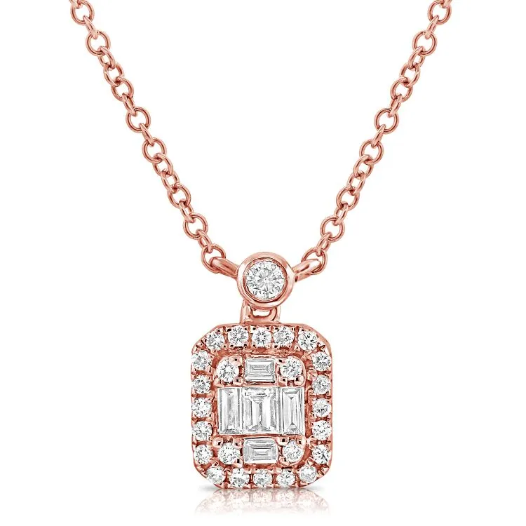 14k Gold Baguette 0.11 ct, Round 0.12 Ct Diamond Necklace, available in White, Rose and Yellow Gold