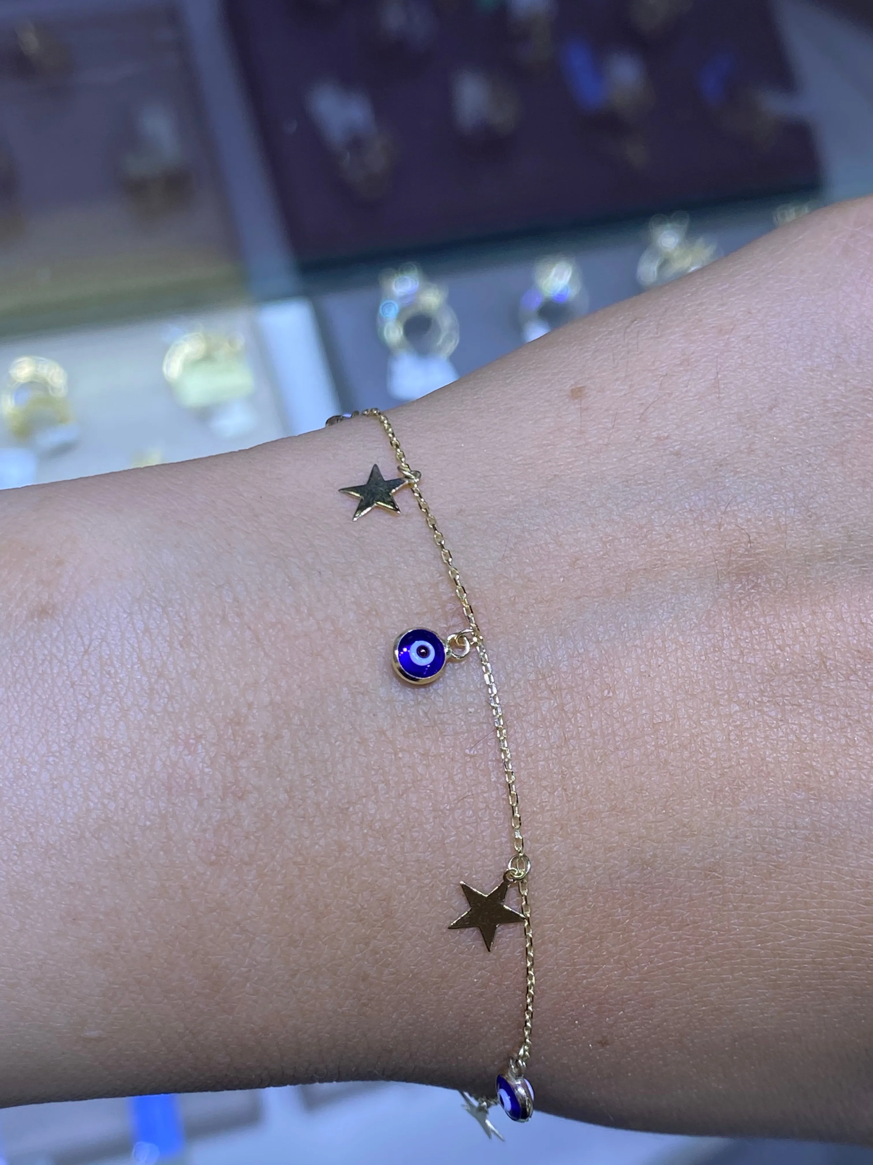 14K Gold Evil Eye and Star Bracelet
