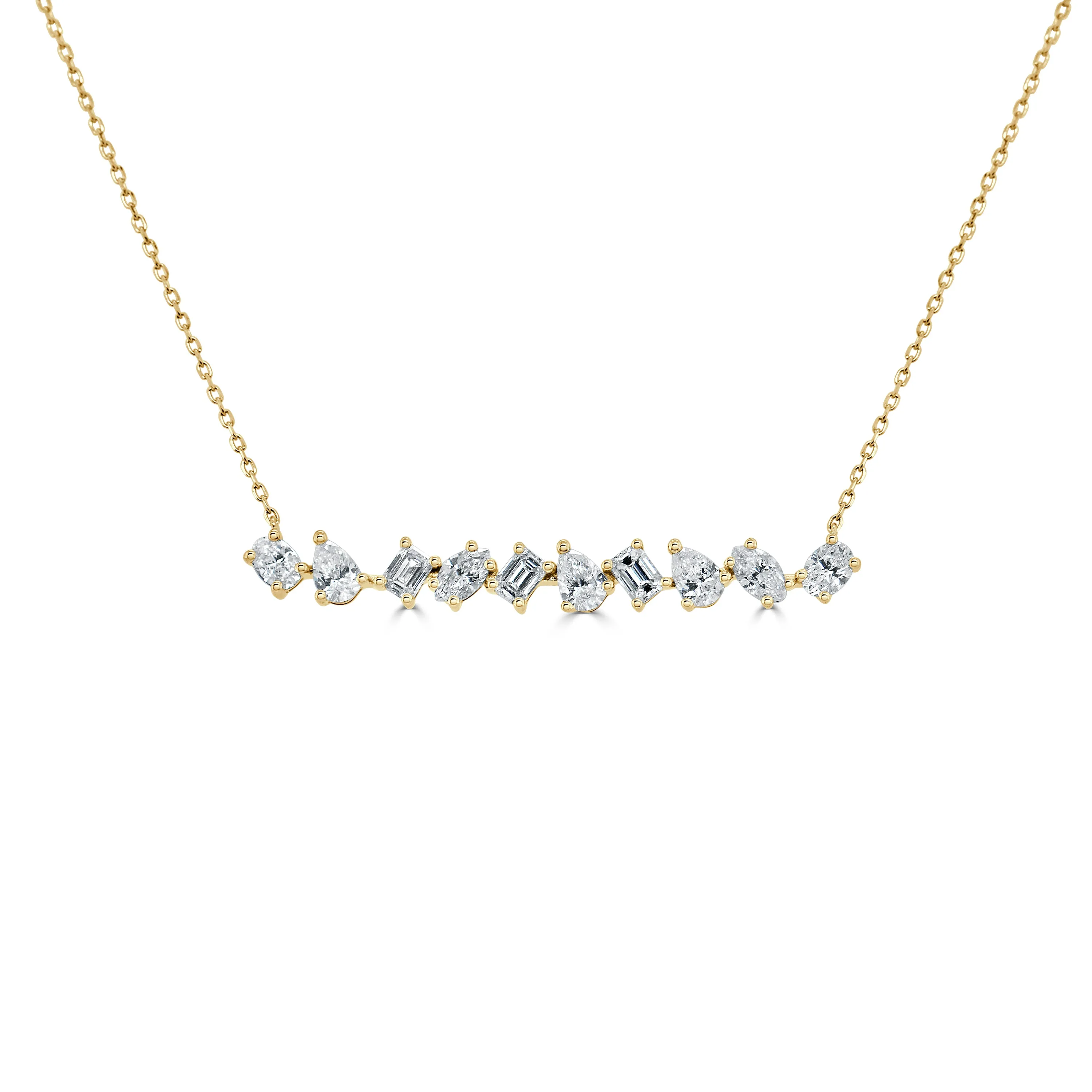 14k Gold Fancy-Shape Diamond Bar Necklace - 1.32ct
