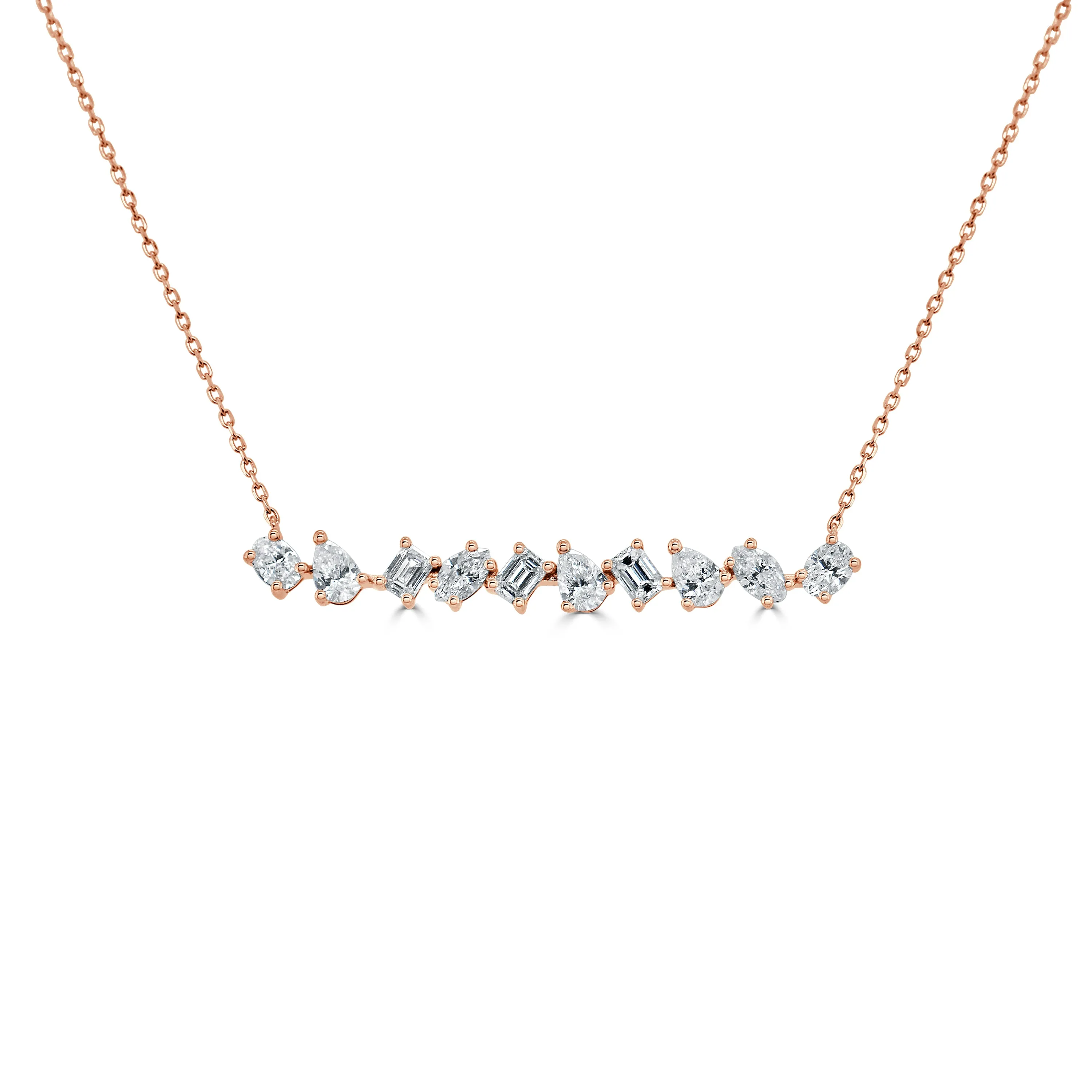 14k Gold Fancy-Shape Diamond Bar Necklace - 1.32ct