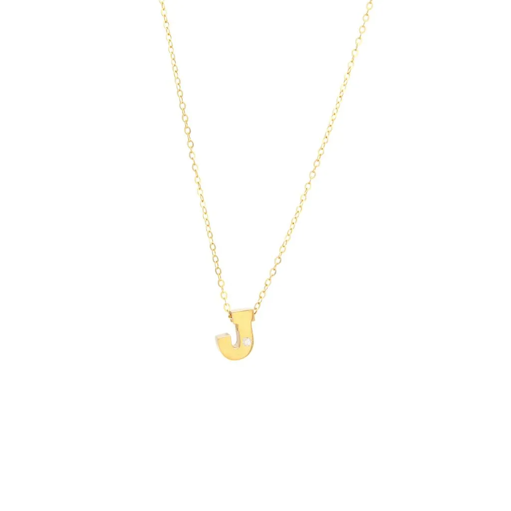 14K Gold Initial "J" Necklace (Diamond)