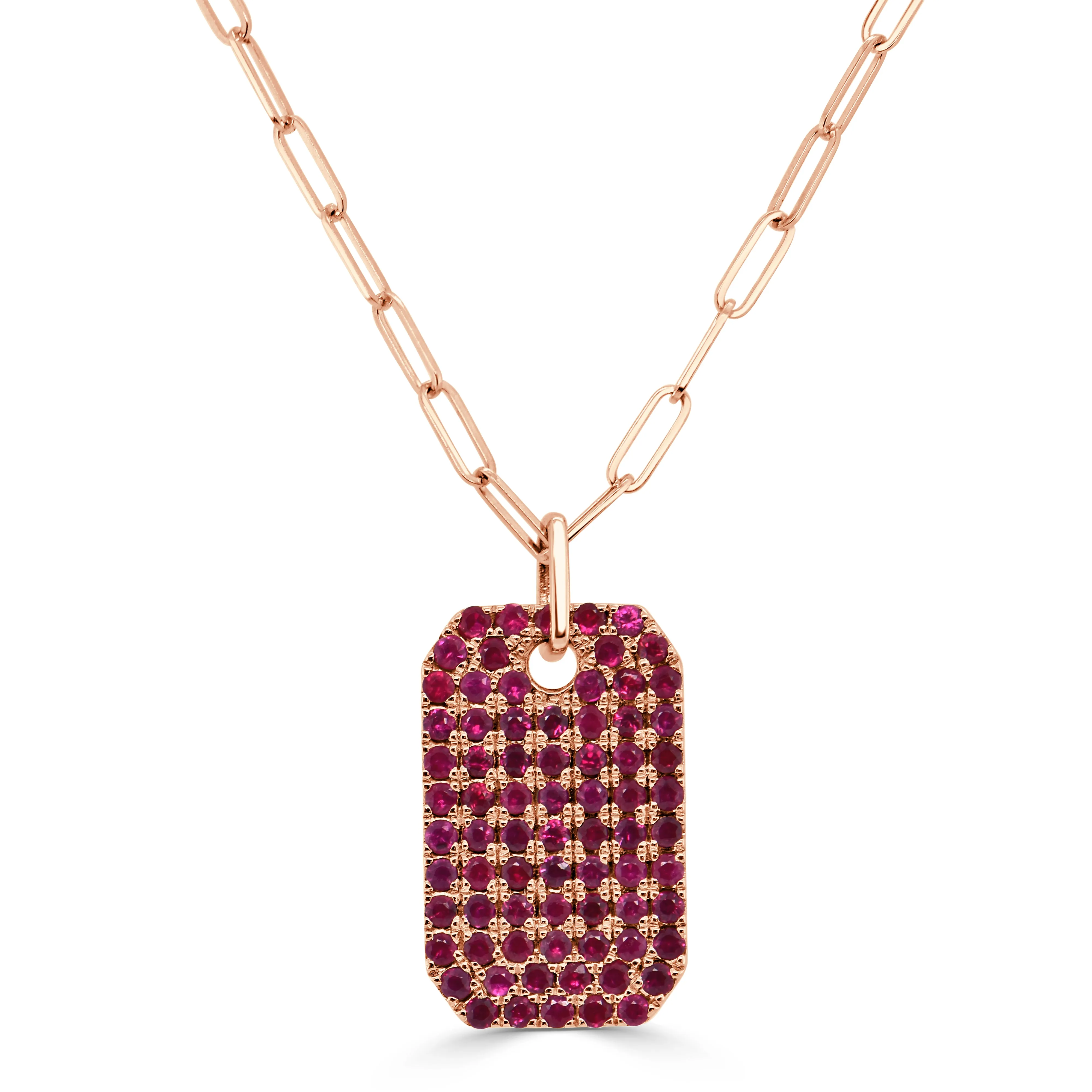 14K Gold Ruby Pave Dog Tag Charm - 1.76ct