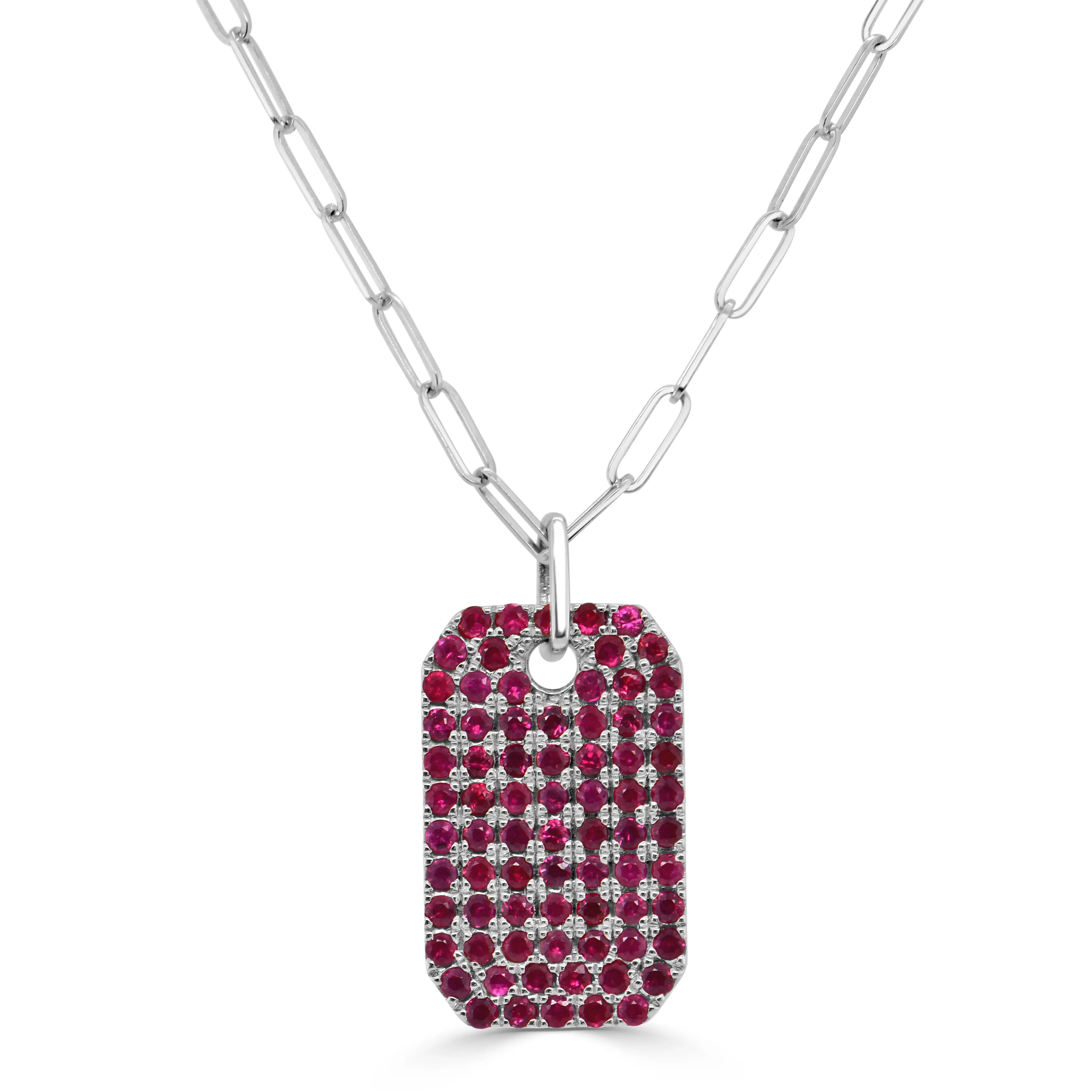 14K Gold Ruby Pave Dog Tag Charm - 1.76ct