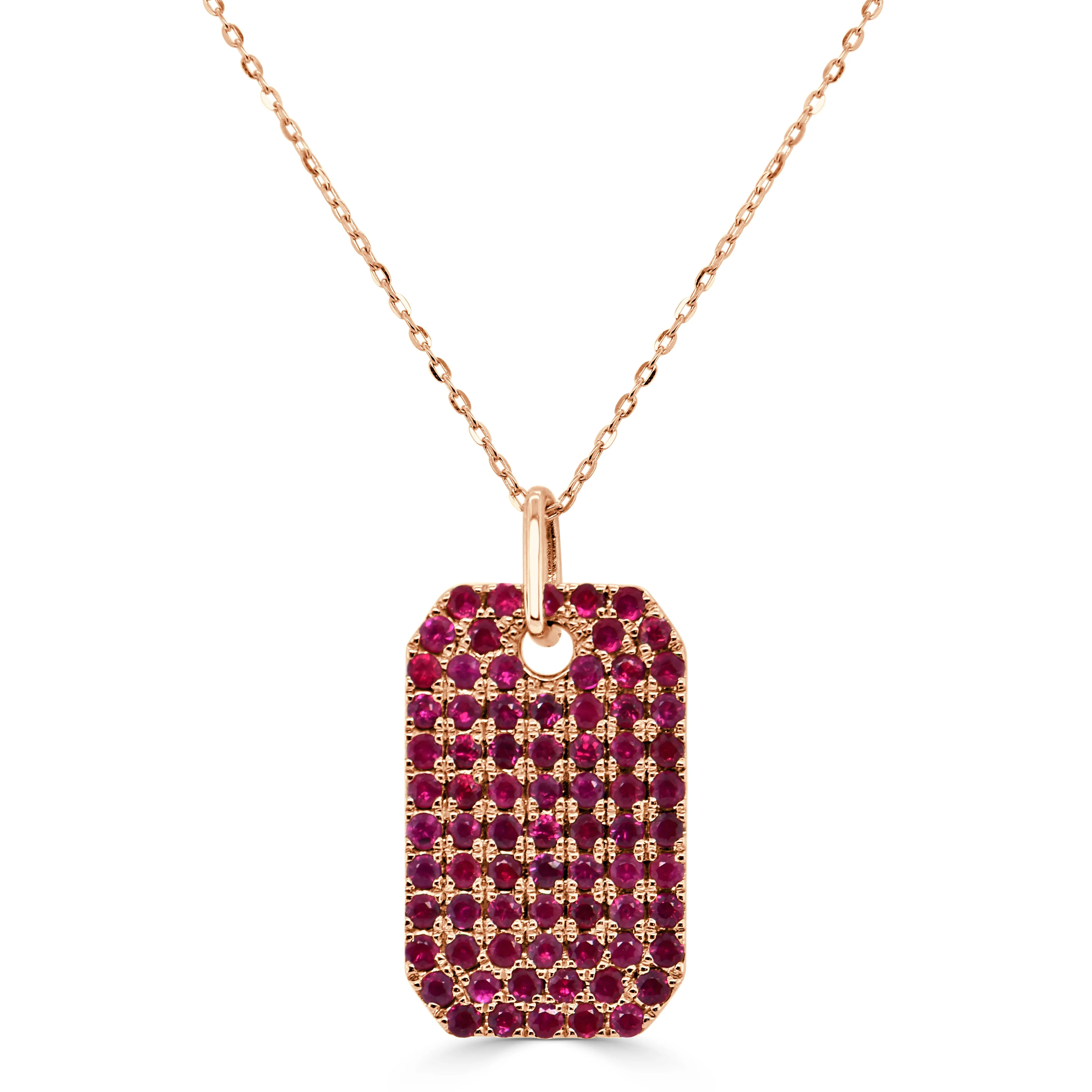 14K Gold Ruby Pave Dog Tag Charm - 1.76ct