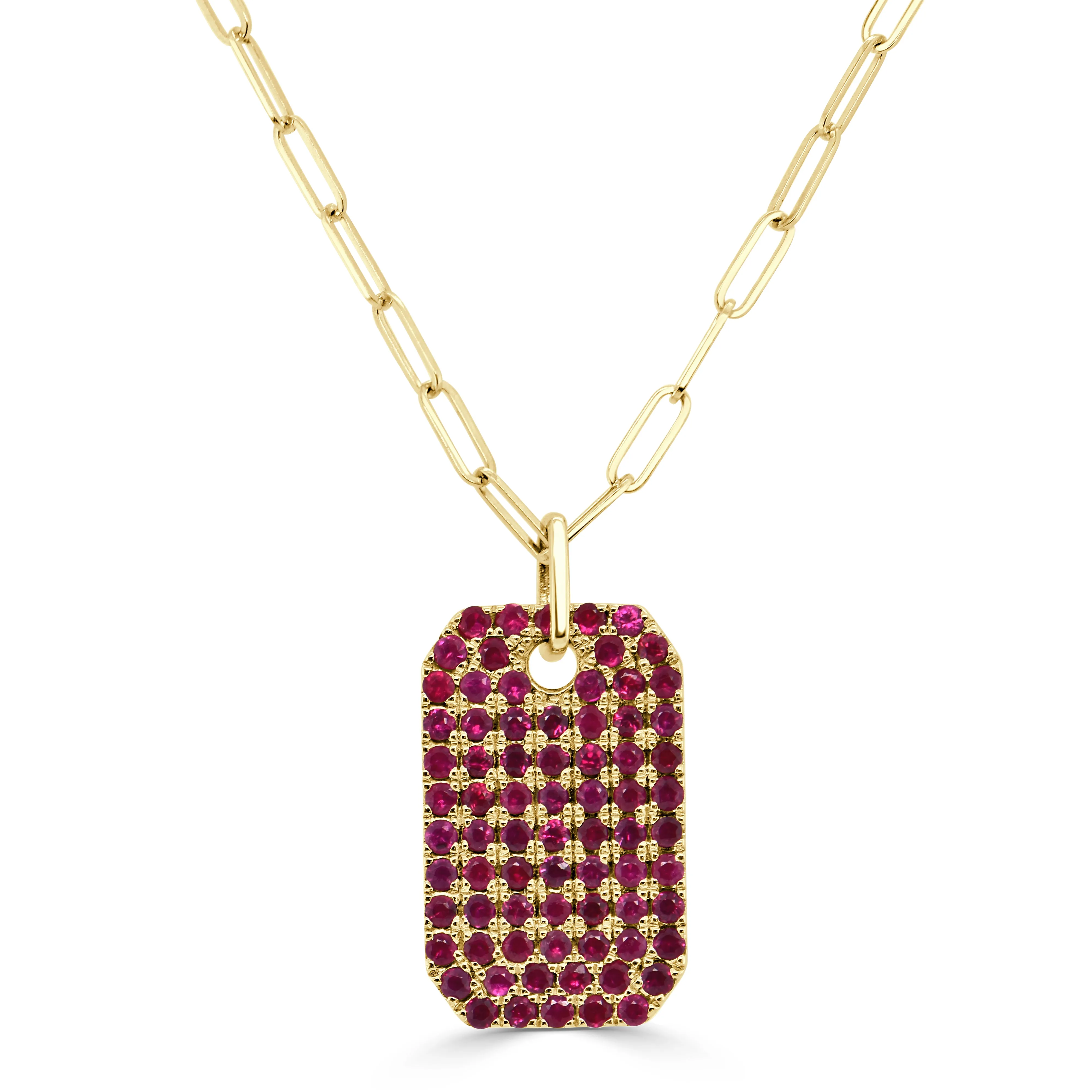 14K Gold Ruby Pave Dog Tag Charm - 1.76ct