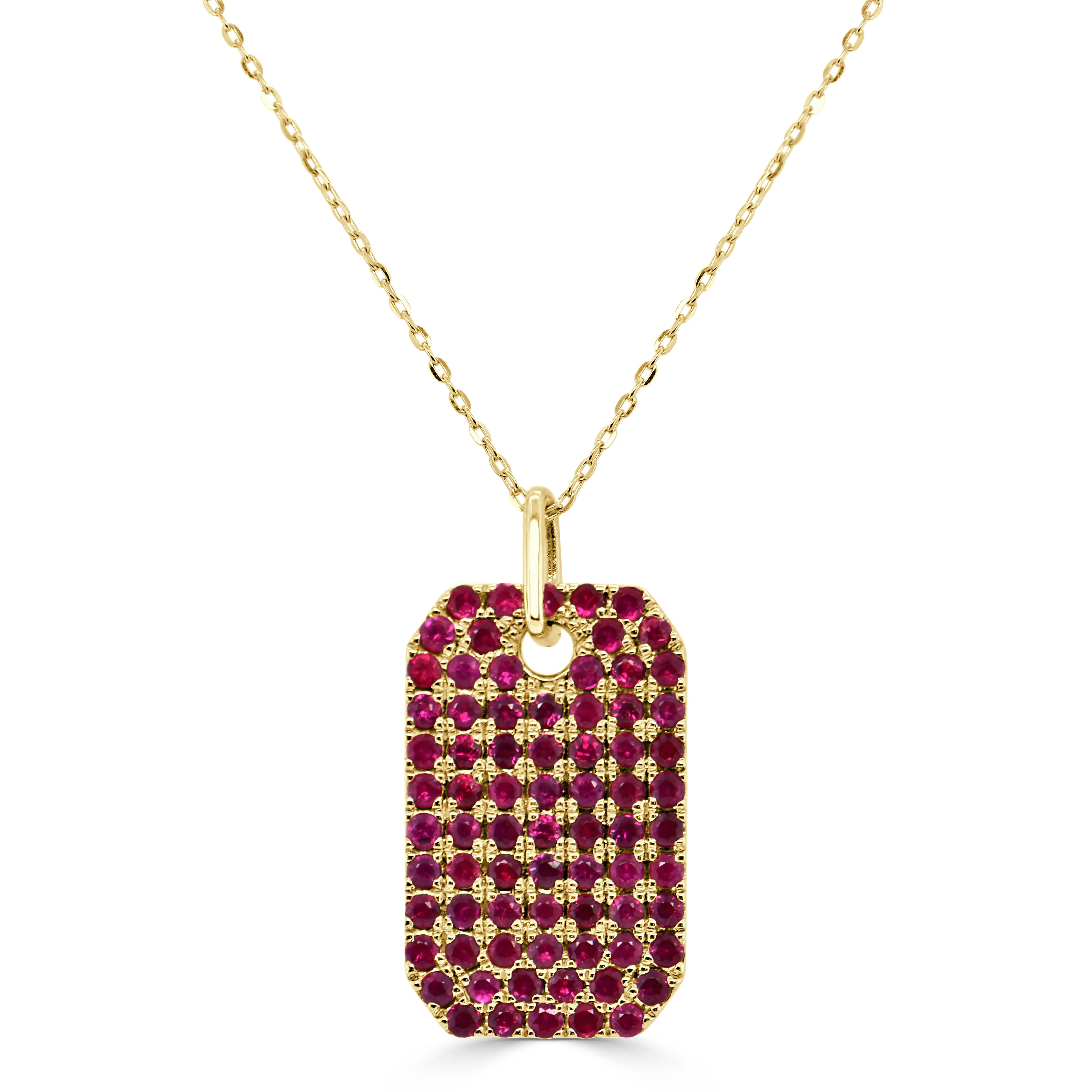 14K Gold Ruby Pave Dog Tag Charm - 1.76ct