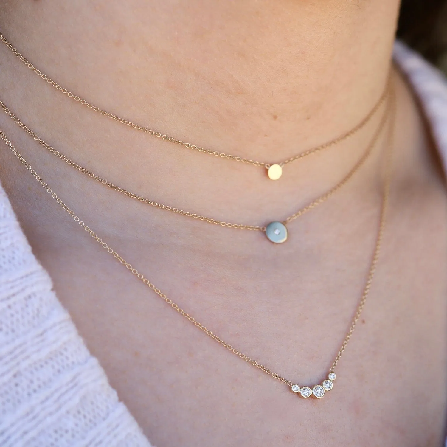 14k Graduated 5 Bezel Diamond Necklace