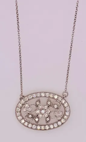 14K Oval Floral Diamond Bar Necklace