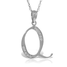 14K Solid White Gold Necklace w/ Natural Diamonds Initial 'q' Pendant
