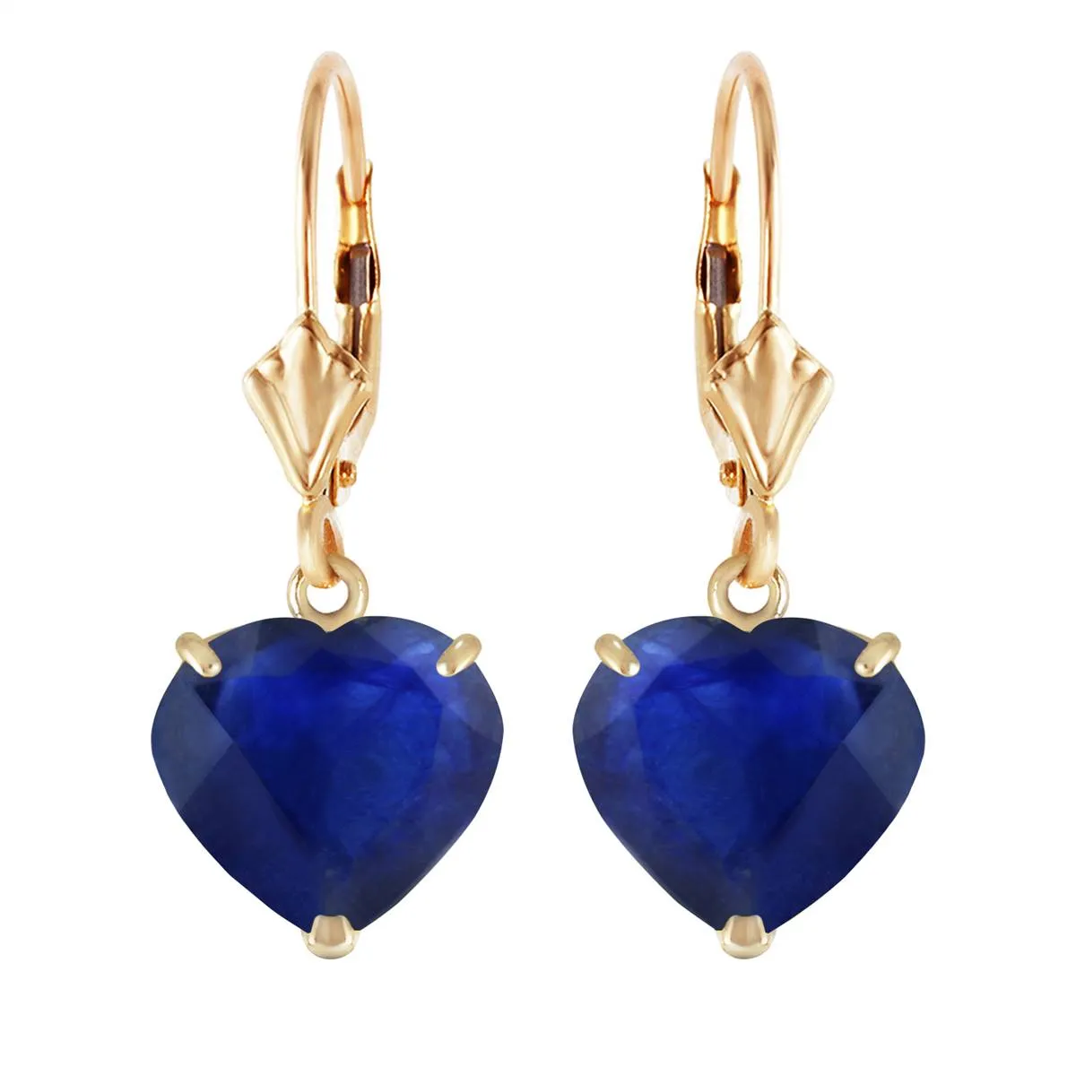 14K Solid Yellow Gold Leverback Earrings Natural 10mm Heart Sapphires