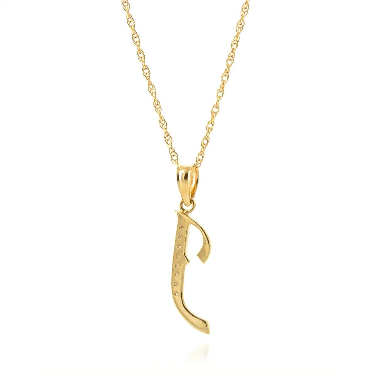 14K Solid Yellow Gold Necklace w/ Natural Diamonds Initial 'j' Pendant