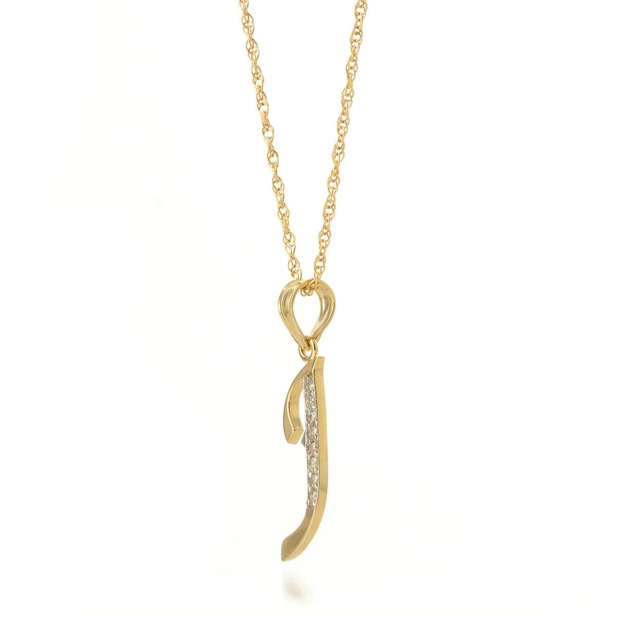 14K Solid Yellow Gold Necklace w/ Natural Diamonds Initial 'j' Pendant