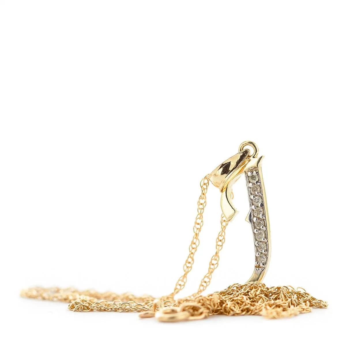 14K Solid Yellow Gold Necklace w/ Natural Diamonds Initial 'j' Pendant
