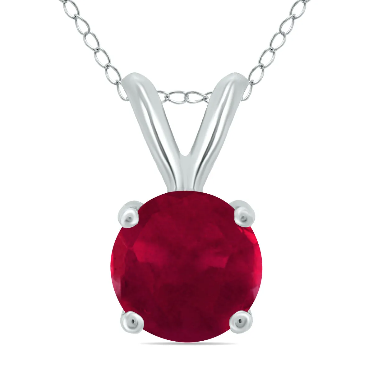 14K White Gold 5Mm Round Ruby Pendant