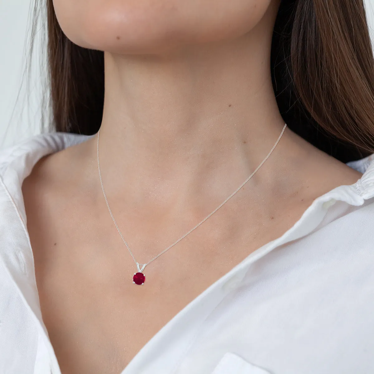 14K White Gold 5Mm Round Ruby Pendant