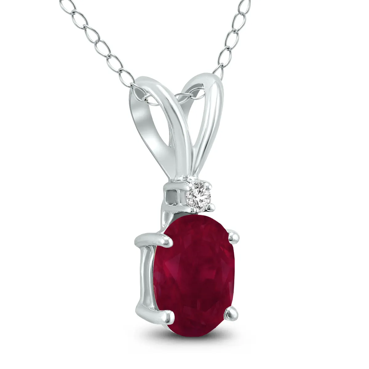 14K White Gold 5X3Mm Oval Ruby And Diamond Pendant