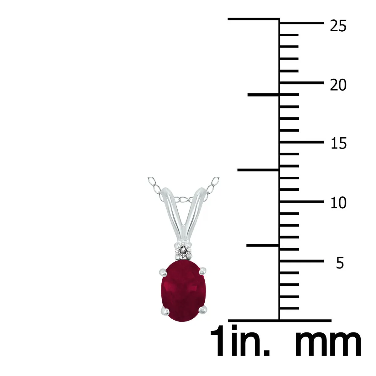 14K White Gold 5X3Mm Oval Ruby And Diamond Pendant