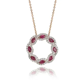 14K White Gold and Diamond Ruby Halo Necklace