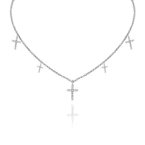 14K White gold cross necklace with diamonds