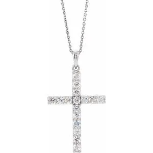 14K Yellow 1 CTW Lab-Grown Diamond Cross 18" Necklace