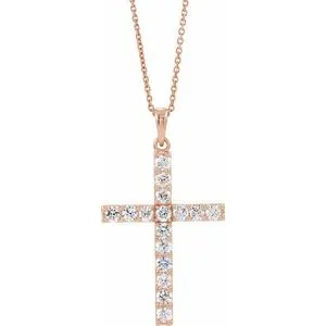 14K Yellow 1 CTW Lab-Grown Diamond Cross 18" Necklace