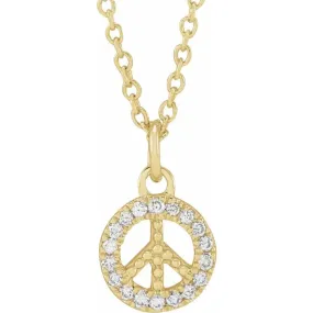 14K Yellow Gold .08 CTW Natural Diamond Peace 16-18" Necklace