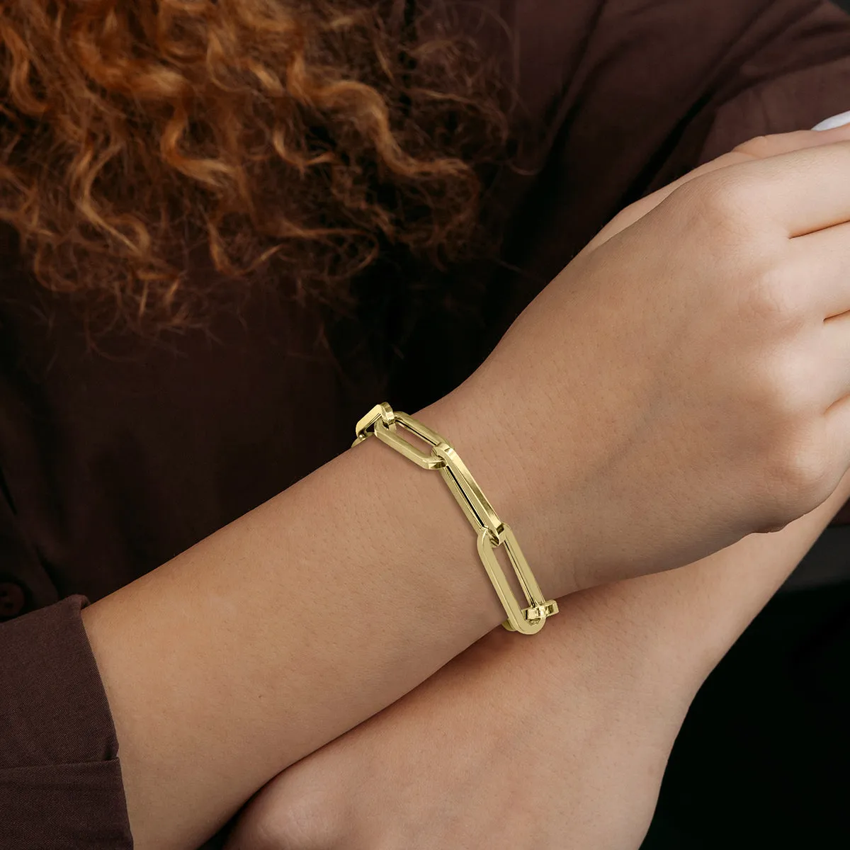 14K Yellow Gold Chunky Paperclip Bracelet With A Lobster Clasp