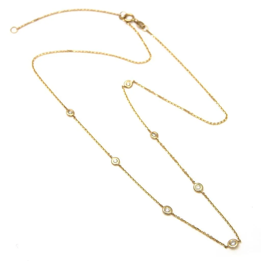 14K Yellow Gold Diamond By The Yard Round Bezel Diamond Necklace