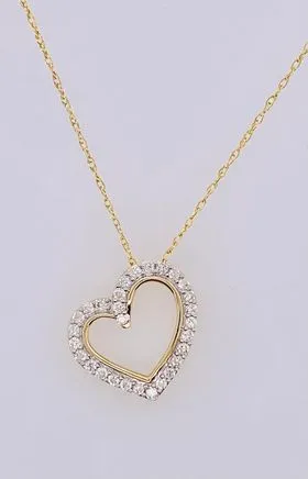 14K Yellow Gold Diamond Heart Pendant Necklace