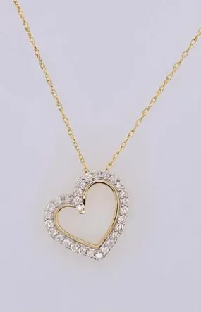 14K Yellow Gold Diamond Heart Pendant Necklace
