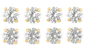 14k Yellow Gold Plated 1Ct Round White Sapphire Set Of Four Stud Earrings