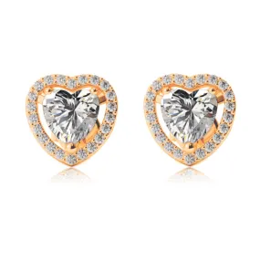 14k Yellow Gold Plated 2 Ct Created Halo Heart White Sapphire Stud Earrings